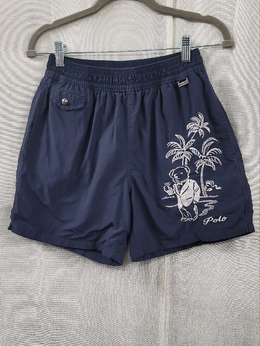 Ralph Lauren Polo Bear Navy Button-Front Swim Trunks Size Small